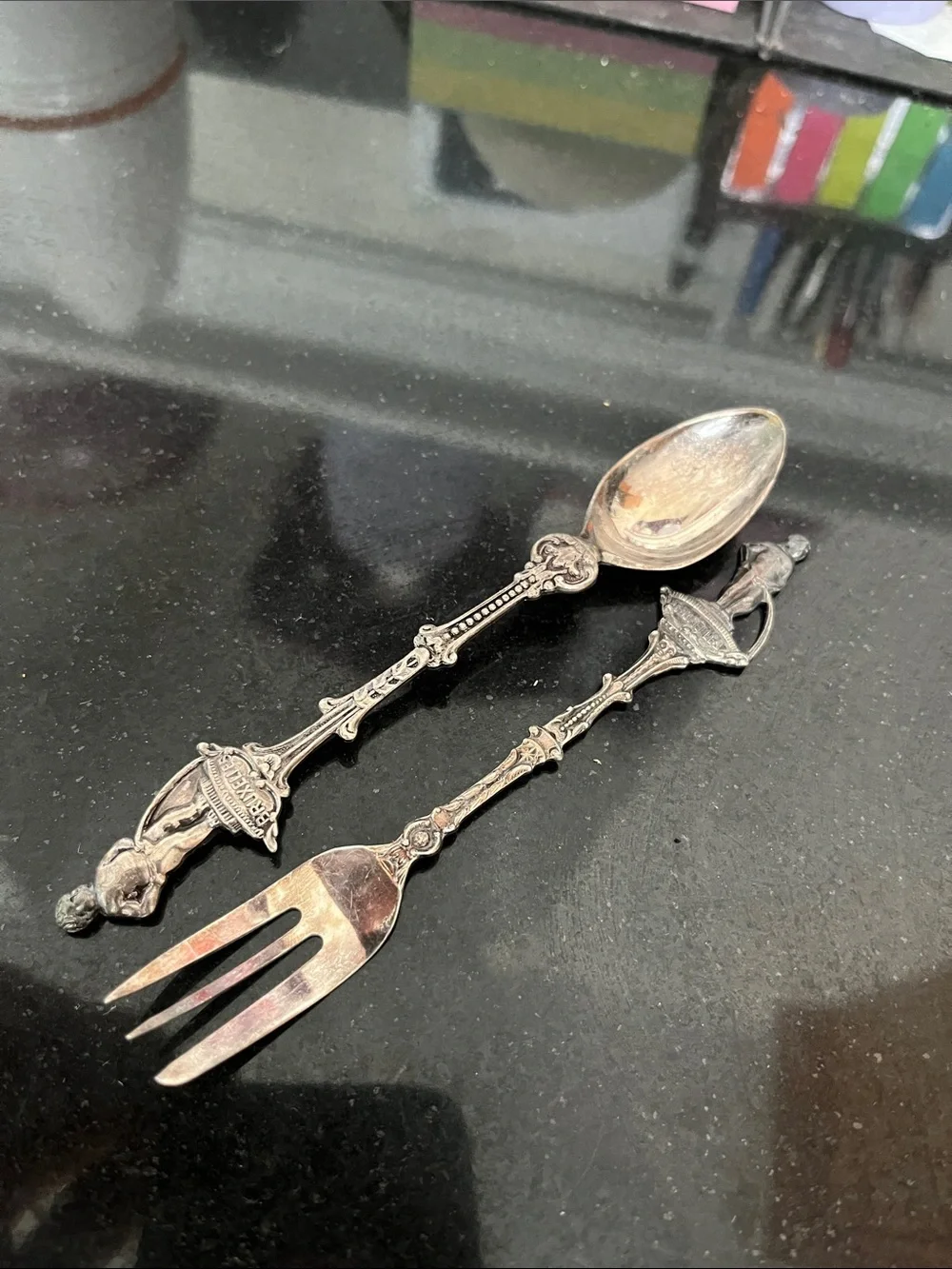 Antique Bruxelles Mannekan Pis Spoon and fork Silverplate - Belgian